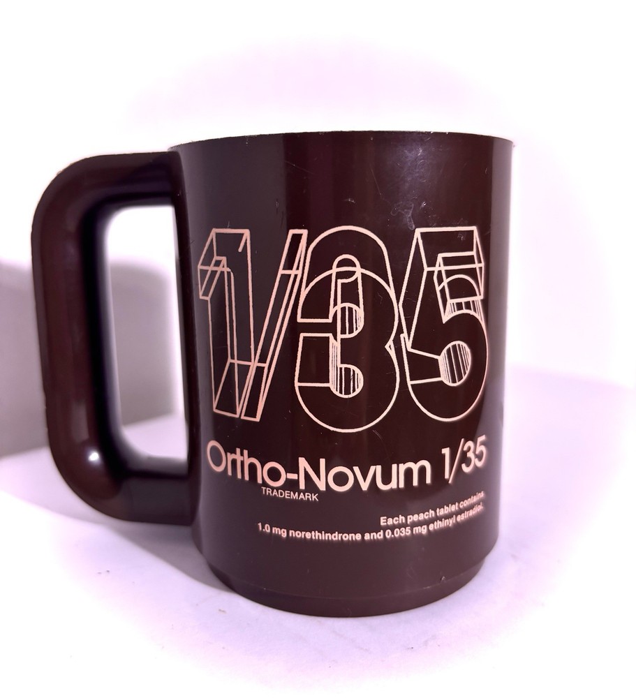 Vintage Ortho-Novum 1/35 Birth Control Pill Blue Pharma Promo PlasticCoffee Mug
