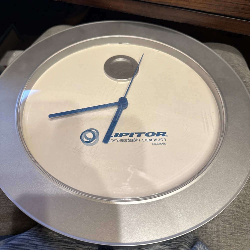 LIPITOR Atorvastatin Wall Clock Drug Rep Promo 11.25” Silver/white/Blue Pharma