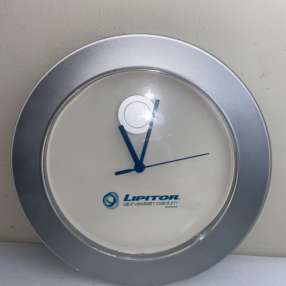 LIPITOR Atorvastatin Wall Clock Drug Rep Promo 11.25” Silver/white/Blue Pharma