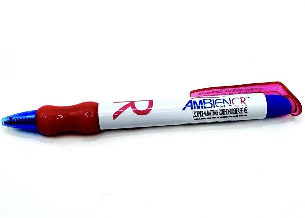 AMBIEN CR Drug Rep Pen Fancy Plastic Pink Rubber Grip. Low Ink