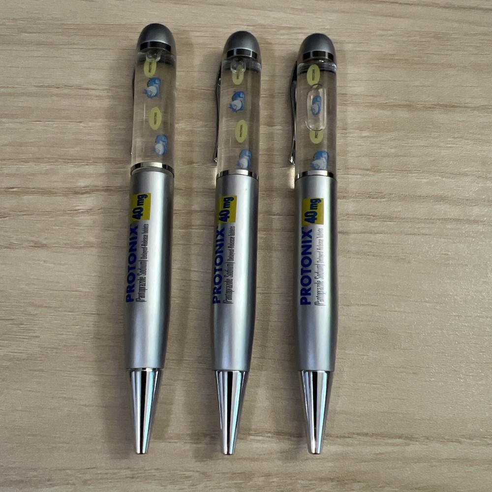 Set of 3 PROTONIX Collectible Heavy Metal Pharmaceutical Pens, Floating Gerdy