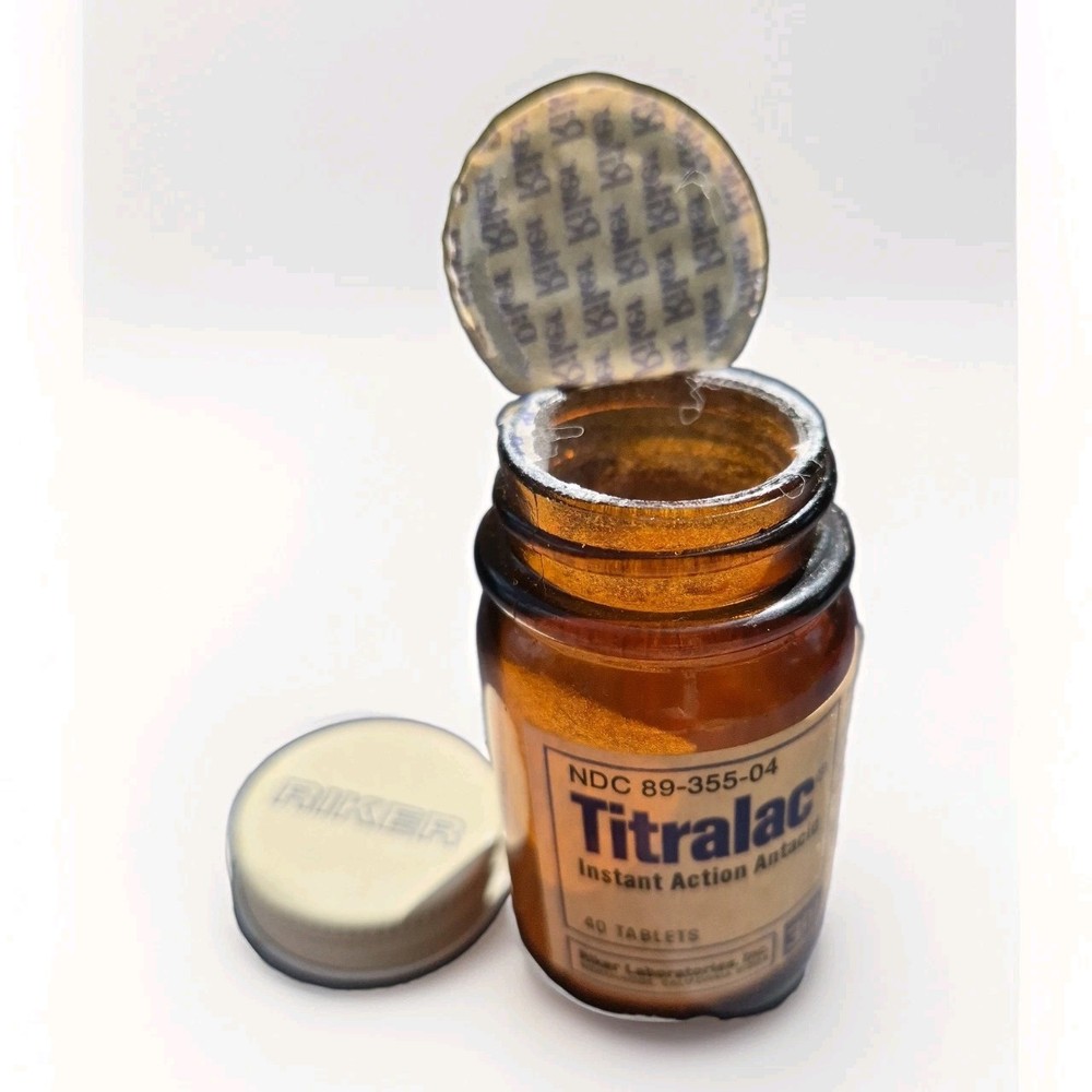 Vintage Titralac Antacid Bottle Riker Labs 3M Glass Pharmacy Apothecary Prop