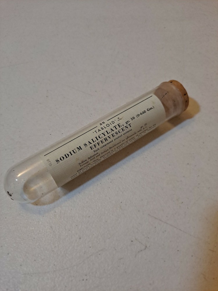 Vintage Pharmacy Sodium Tablets Glass Vial With Cork Paper Label