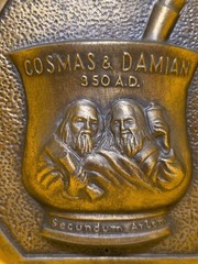 Cosmas & Damian 350 AD Secundum Artem RX Brass Plaque 80’s Promo Chlor Trimeton