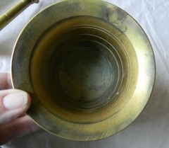 ANTIQUE LARGE SOLID BRASS 4″ TALL MORTAR & PESTLE PHARMACIST CHEMIST APOTHECARY