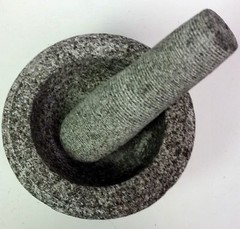 4″ Mortar and pestle grey unfinished granite detailed turnings pestle & mortar