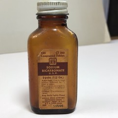 VINTAGE Rexall Pharmacy Amber Apothecary Bottle for Sodium Bicarbonate Metal Cap
