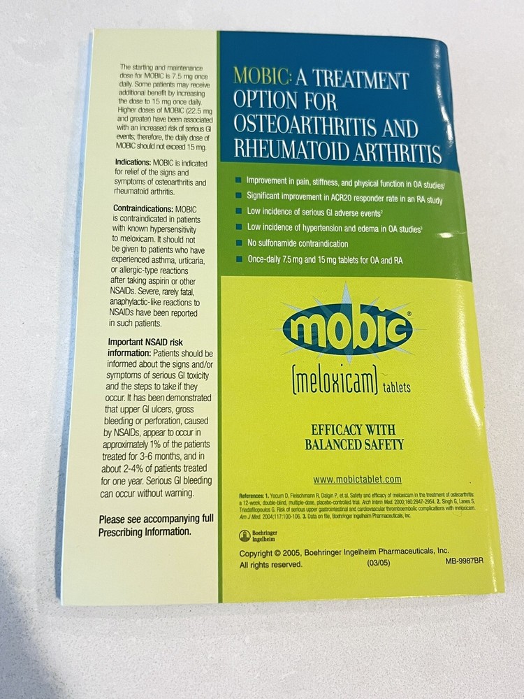 Mobic PHARMACEUTICAL DRUG REP promotional item Little Blue Book for MD. New!