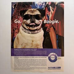2003 Advair PRINT AD Pug Dog Sunglasses Dance Party Go Boogie Pharma Vintage 2Ks