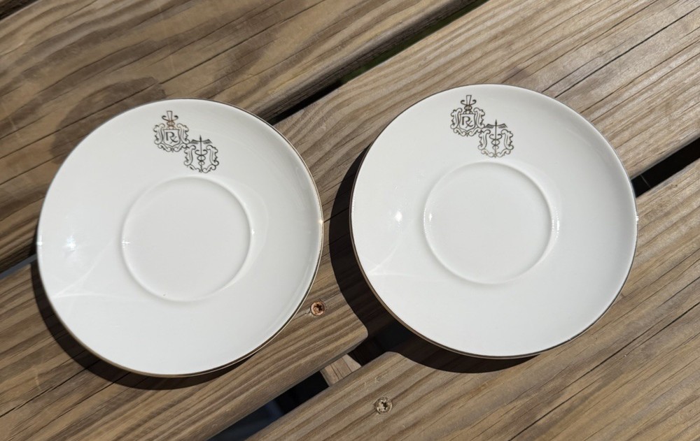 Vintage Pair of MCM Pharmacy Logo Saucers, 6”