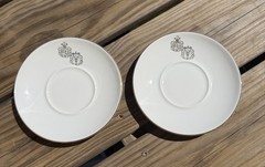 Vintage Pair of MCM Pharmacy Logo Saucers, 6”