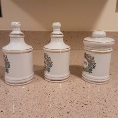 Set of 3 Vintage Ceramic Apothecary Pharmacy Jars with Lids