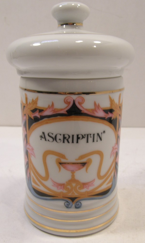 VINTAGE PORCELAIN ASCRIPTIN APOTHECARY PHARMACY JAR W/LID DRUG REP PHARMA