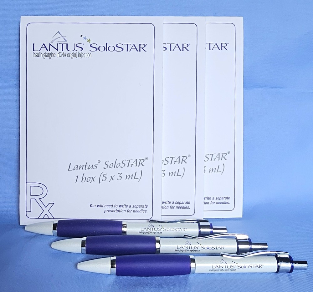 3 LANTUS Solostar Pens 3 Notepads Drug Rep Pharmaceutical Collectible NEW Promo
