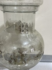 VTG TALL HAND BLOWN GLASS APOTHECARY JAR WITH LID 18”