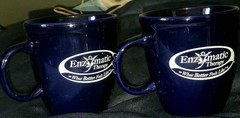 2 Enzymatic Therapy Mugs, Pharmacy Drug Rep. Dark Blue Promotional Holds 16 oz.