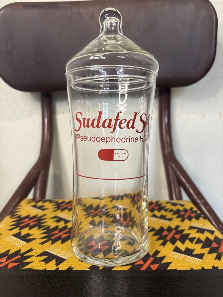 VTG Sudafed SA Glass Apothecary Jar Rare Drug Rep Promo Prop Pharmacist Display
