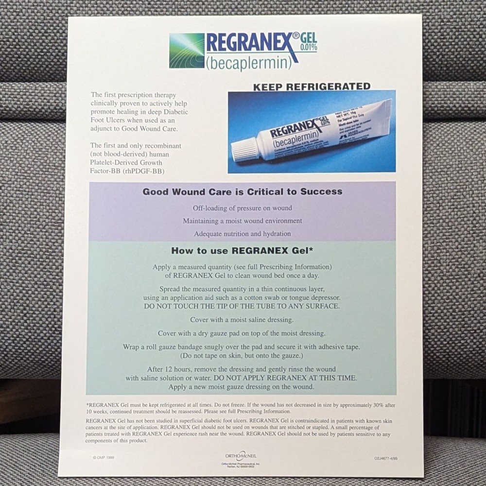 Medical Office Education Flyer Ortho-McNeil Pharmaceutical Rep Adv Regranex 1999
