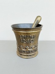 Mortar and Pestle, Metal Rx Pharmacy Apothecary Edict of 1240 Coricidin