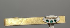 Vintage Walgreens Employee Tie Clip Gold w/ Green Stones 1960s–80s