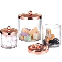 SheeChung 3-Pack Plastic Apothecary Jars with Rose Gold Metal Lids – Large 50…