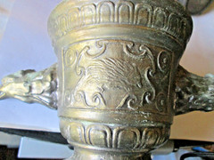 VINTAGE CAST PEWTER APOTHECARY MORTAR, RICHARD A. KLEIN INC. NORWOOD, MA, USED
