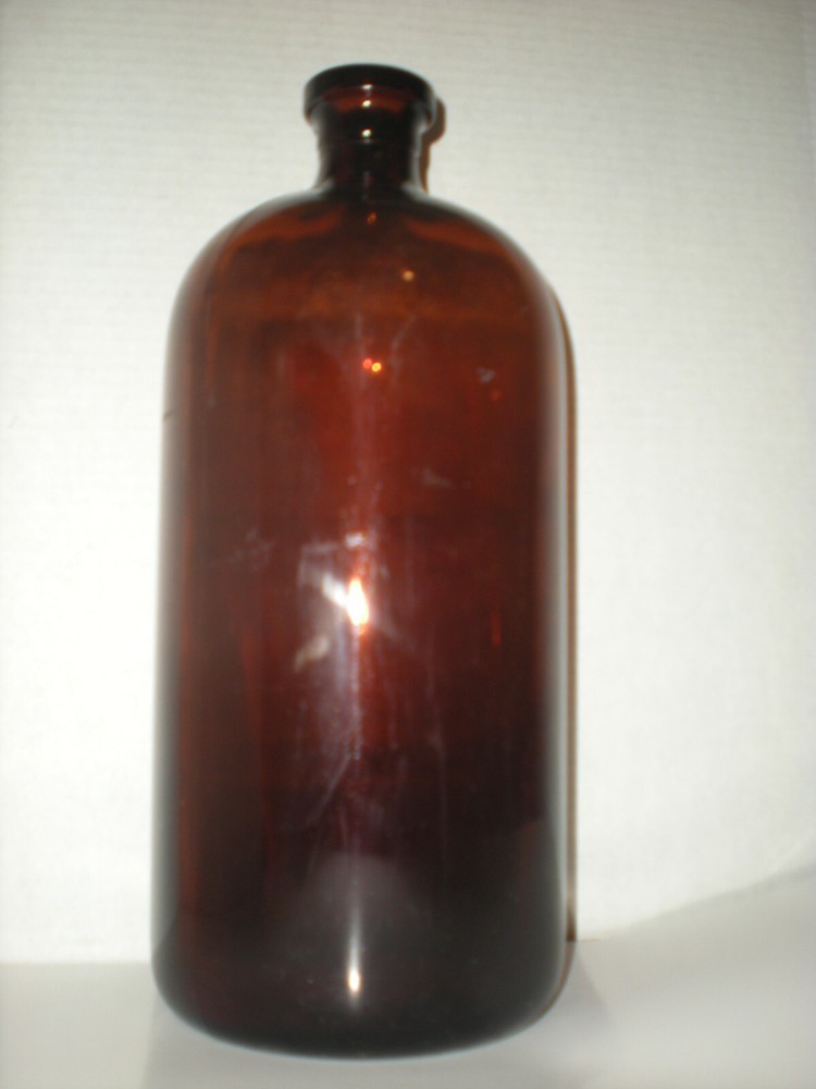 vtg Large Apothecary Glass Bottle Amber Brown 14″