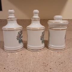 Set of 3 Vintage Ceramic Apothecary Pharmacy Jars with Lids