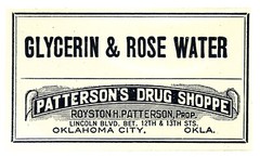 1 Vintage Pharmacy Label GLYCERIN & ROSE WATER Patterson’s Drug Shoppe Oklahoma