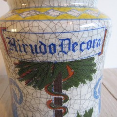 vtg Apothecary Pharmacy Jar Hirudo Decora American Leech Ceramic OMC Japan