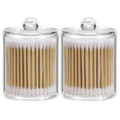 Q Tip Holder for Bathroom, 2-Pack Clear Plastic Apothecary Jars with Lids Set…