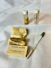 Art Deco BARD PARKER Blood Test Kit Dropper Cover Glass Empty Bottles & Cotton