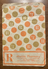Vtg 1969-1970s Marble Pharmacy Paper Bag New Hartford Connecticut CT Advertising