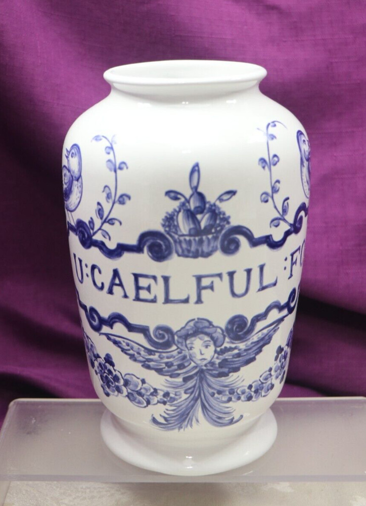 VINTAGE LILLY DRUG BLUE WHITE CERAMIC PHARMACY APOTHECARY JAR VASE U:CAELFUL:FO
