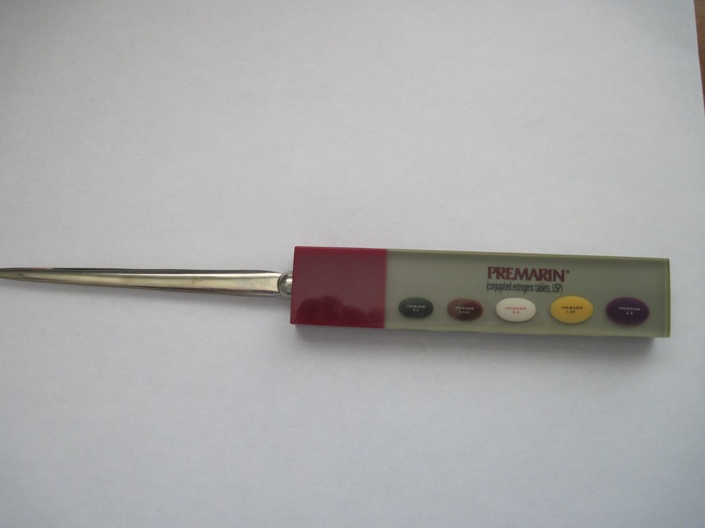 Vintage Premarin Drug Advertising Promotional Lucite Metal Letter Opener