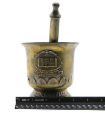 Vtg Brass Mortar & Pestle USP Rx Est 1820 150th Anniversary Schering Pharmacopia
