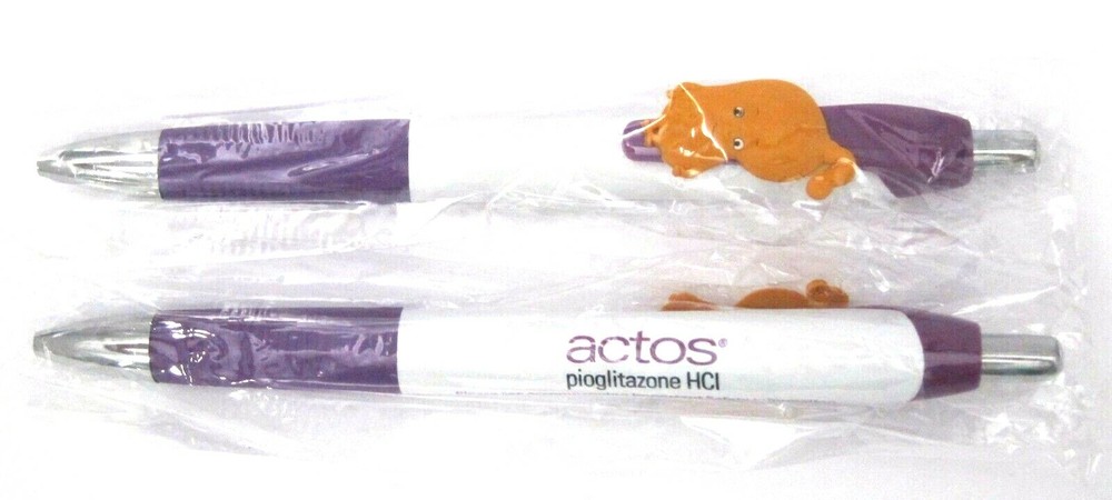 Drug Rep ACTOS Collectible Pens x 2 with „STOMACH“ Character on Clip RARE