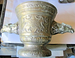 VINTAGE CAST PEWTER APOTHECARY MORTAR, RICHARD A. KLEIN INC. NORWOOD, MA, USED
