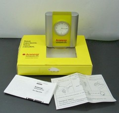 Rare Aranesp Desk Clock Drug Rep Pharmaceutical Promo In Original Box w/ Inserts