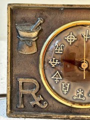 Vintage Pharmacist Apothecary with Alchemy Symbol Rx Pharmacy Desk Clock – Works