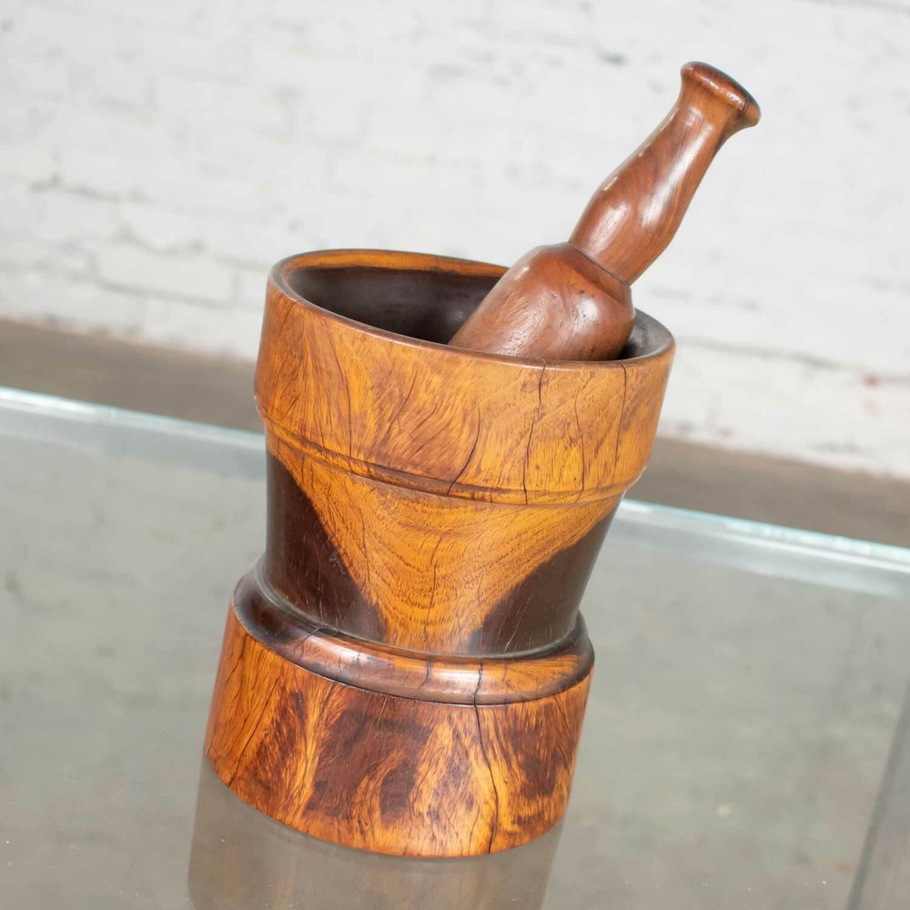 Vintage Mid-Century Modern Hand Turned Wood Mortar and Pestle 1950