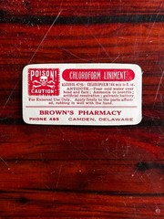 Vintage Brown’s Pharmacy Camden DE Drug Bottle Poison Label Choroform Liniment