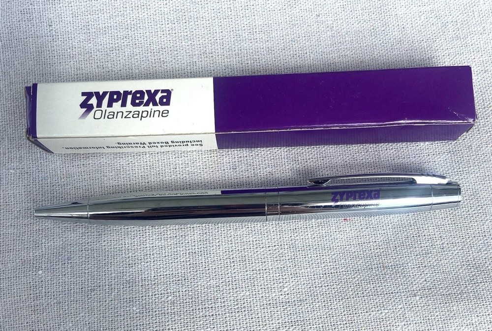 ZYPREXA Pharmaceutical DRUG REP METAL POINT PEN Heavy New In box Black Ink