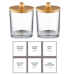 Glass Apothecary Jars with Bamboo Lids for Bathroom Organization, Q tip Holde…