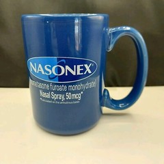 Nasonex Bee Ceramic Mug Pharmaceutical 12 oz. Cobalt Blue