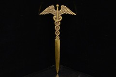 Vintage Brass Letter Opener Caduceus Medical 9″ 5.4oz