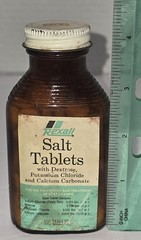 Vintage Rexall Salt Tablets Brown Glass Bottle With Metal Cap