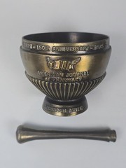 Vintage 150th Anniversary American Journal Pharmacy Brass Mortar & Pestle Set