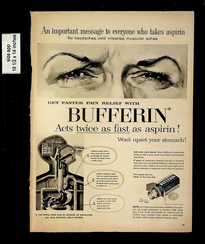 1955 Bufferin Aspirin Antacid Analgesic Vintage Print Ads 9463