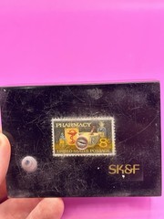 SK&F Liberty Bell Pen Holder Acrylic Paperweight Pharmacy United States Postage